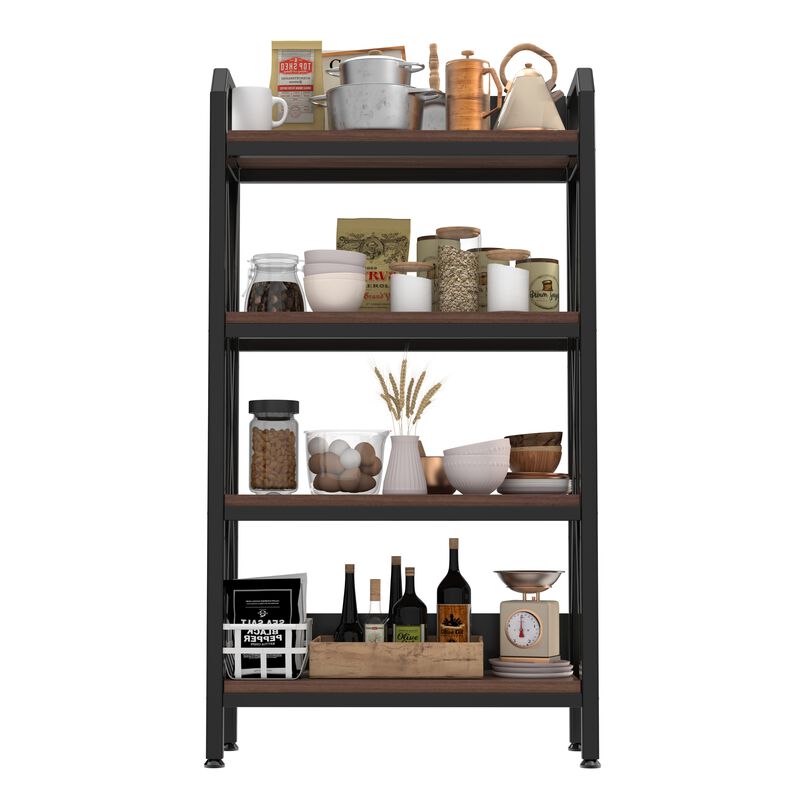 4-Tier Bakers Rack with Metal and Wood Shelves for Kitchen and Home Storage image number 3
