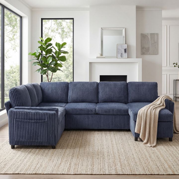 Zelkvo U‑Shaped Corduroy Convertible Sleeper Sectional Sofa