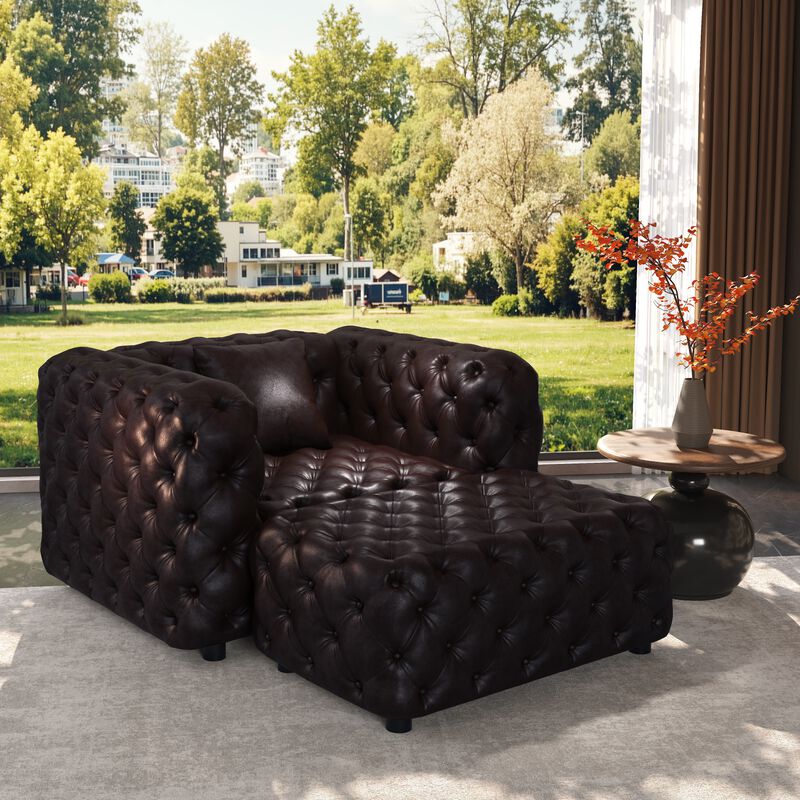Whisen 48.4" Modern Modular Sofa with 1 Ottoman, Faux Leather Upholstered, for Living Room image number 2