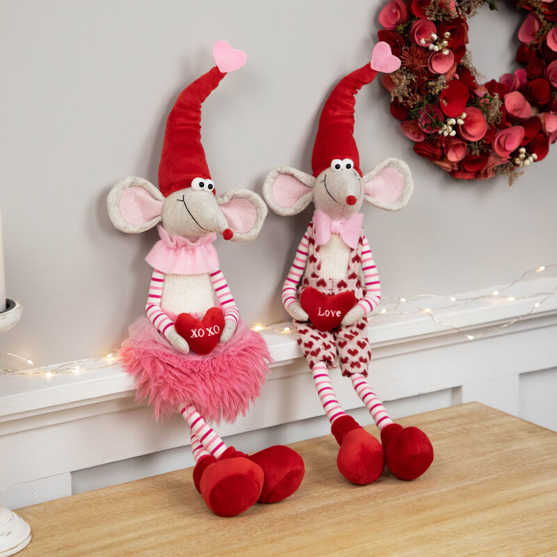 Boy and Girl Mice Valentine's Day Figures with Dangling Legs - 20" - Set of 2