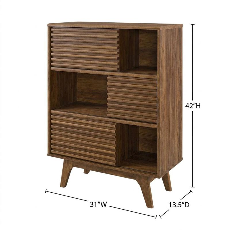Mid-Century Modern Three-Tier Display Cabinet with Bookshelf Storage, Walnut image number 2