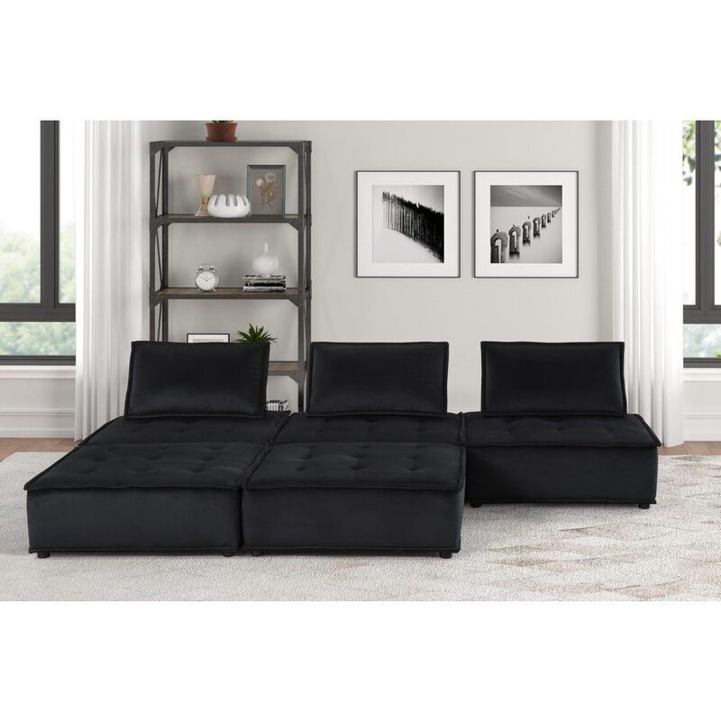Lilola Home Anna Black Velvet 5 Pc Sectional Sofa