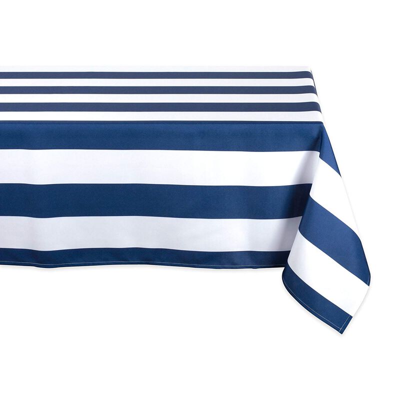 84" Blue and White Striped Rectangular Outdoor Tablecloth