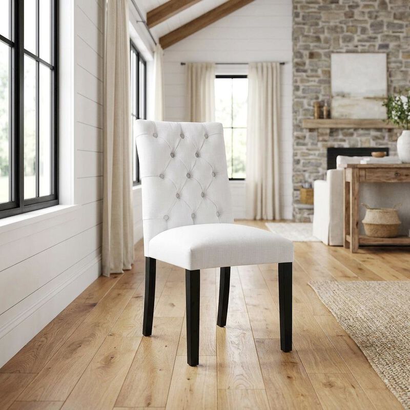 Button-Tufted Upholstered Fabric Parsons Chair, White image number 5