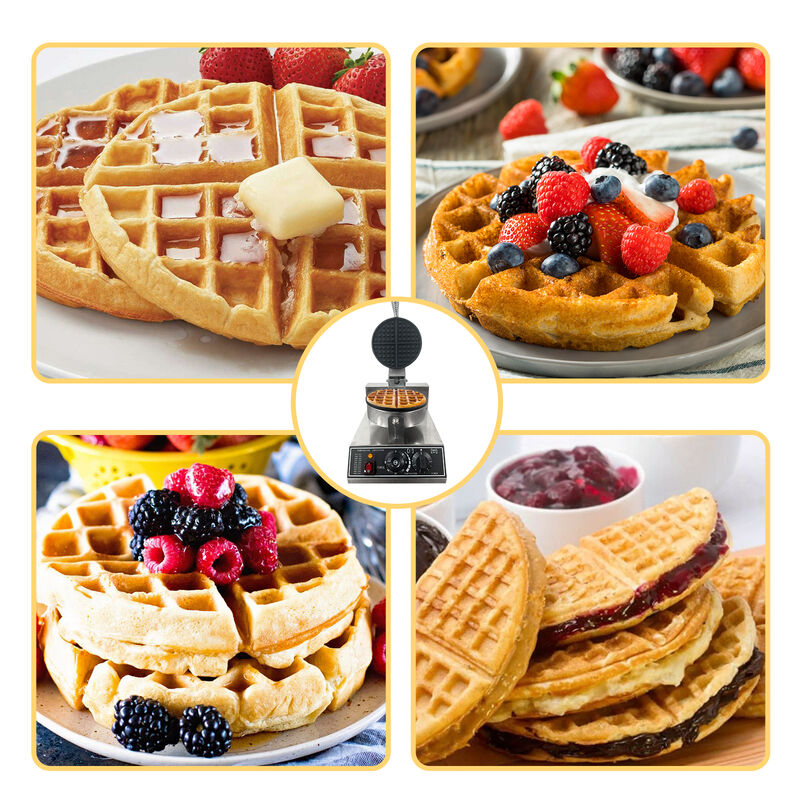 1200W Stainless Steel Waffle Maker, Nonstick Plate 122-572&deg;F Adjustable Temp&Timer for Home&Bakeries image number 4