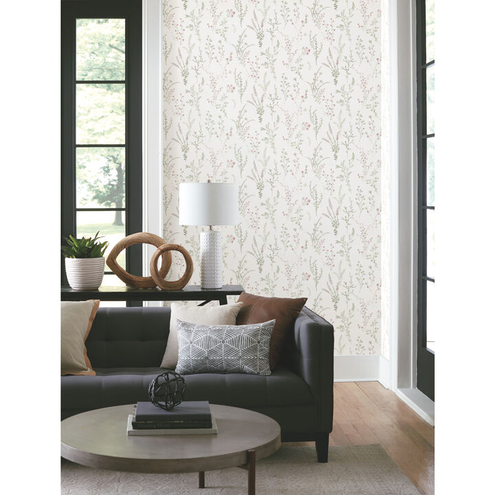 Wildflower Sprigs Pink & Green Wallpaper