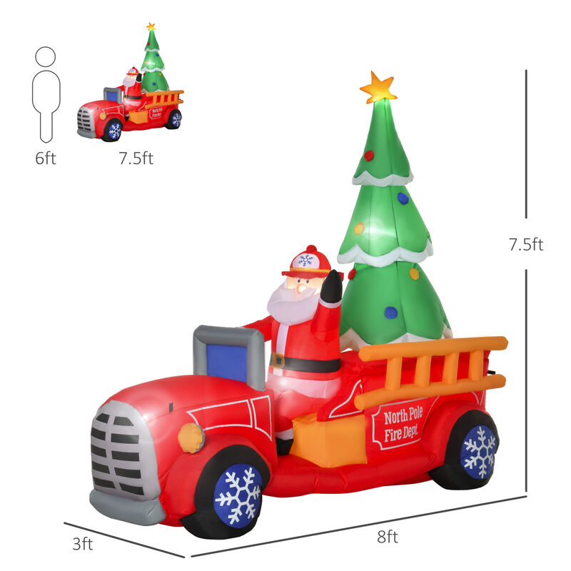7.5ft Christmas Holiday Yard Inflatable Blow Up Santa Fire Truck w/ Tree & LED