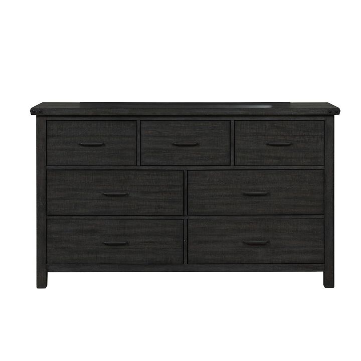 Benjara Galle 68 Inch Wide Dresser with 7 Drawers, Metal Handles, Wood, Gray, Black