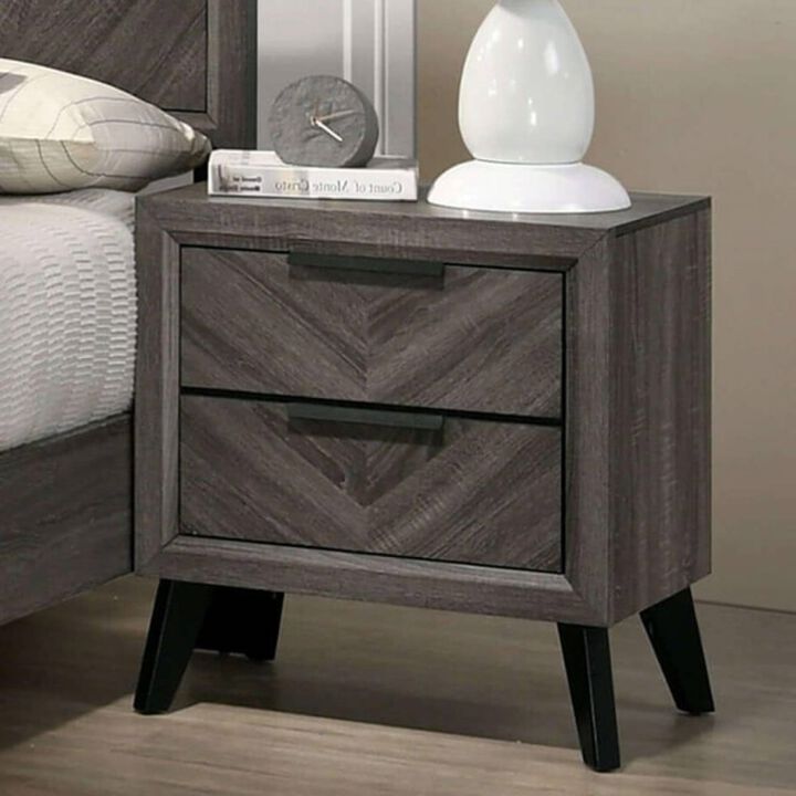 Contemporary Gray Color 1pc Nightstand Solid wood Chevron Pattern 2Drawers