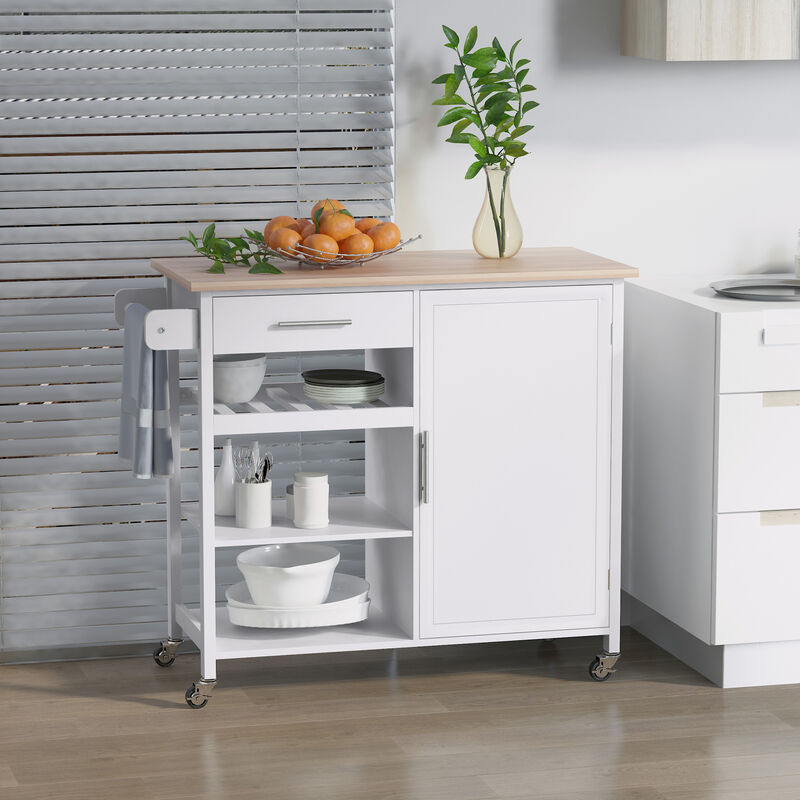 Kitchen Trolley Wheeled Cart Wheeled Storage Island Rolling with Drawer and Open