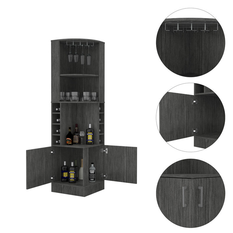 DEPOT E-SHOP Egina Corner Bar Cabinet, Two External Shelves, Smokey Oak