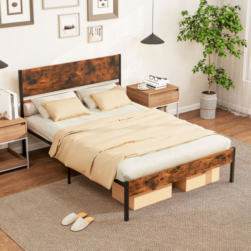 Bed Frame with Wooden Headboard and Footboard for Classic Style and Sturdy Support