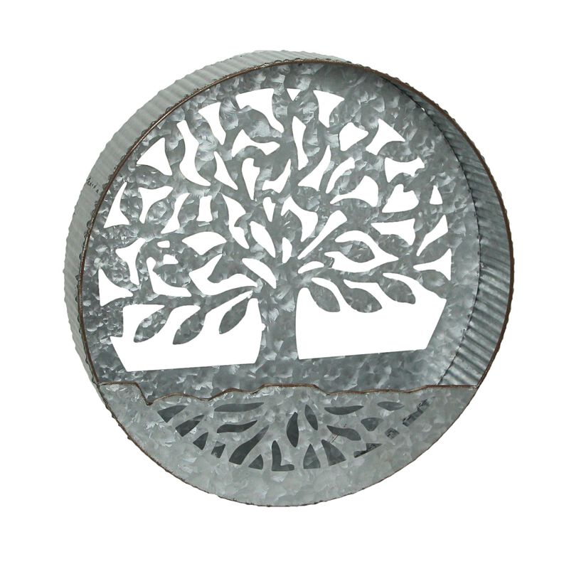 Galvanized Metal Tree of Life Wall Pocket Planter Rustic Decorative Plant Vase image number 0