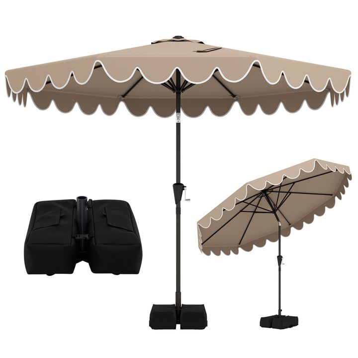 10 Feet Patio Umbrella with Weighted Base and Sandbags-Burgundy
