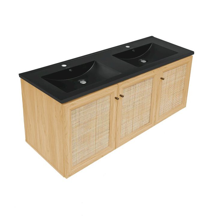 48" Wall-Mounted Bathroom Vanity with Double Basin Sink Top
