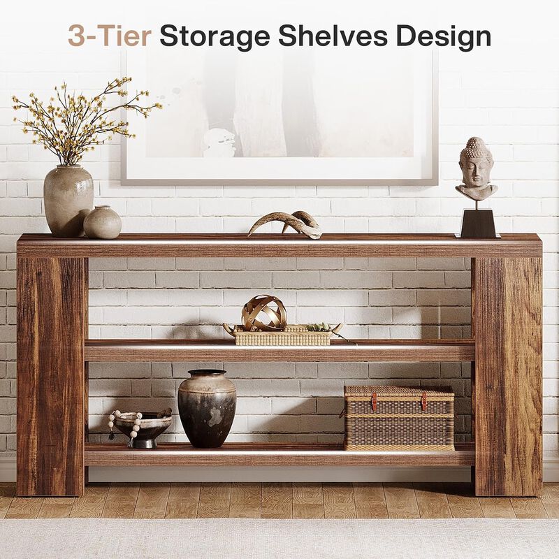 Tribesigns Modern 3-Tier Wood Console Table image number 2