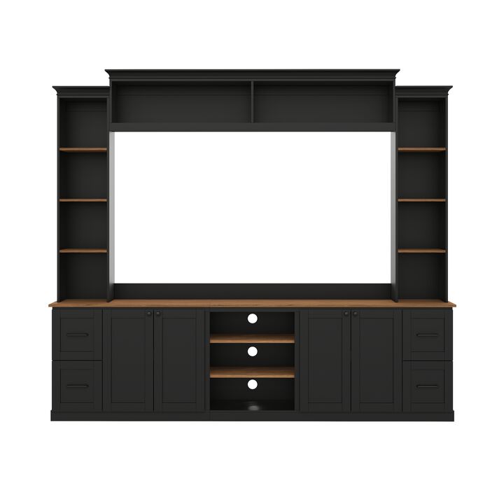 Merax Curved TV Stand with 4 Drawers, 2 Cabinets & 8 Adjustable Shelves &ndash; Walnut Finish