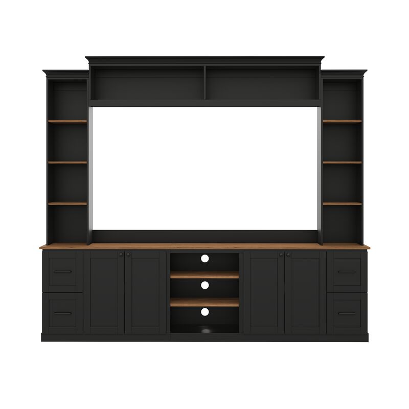 Merax Curved TV Stand with 4 Drawers, 2 Cabinets & 8 Adjustable Shelves &ndash; Walnut Finish image number 0