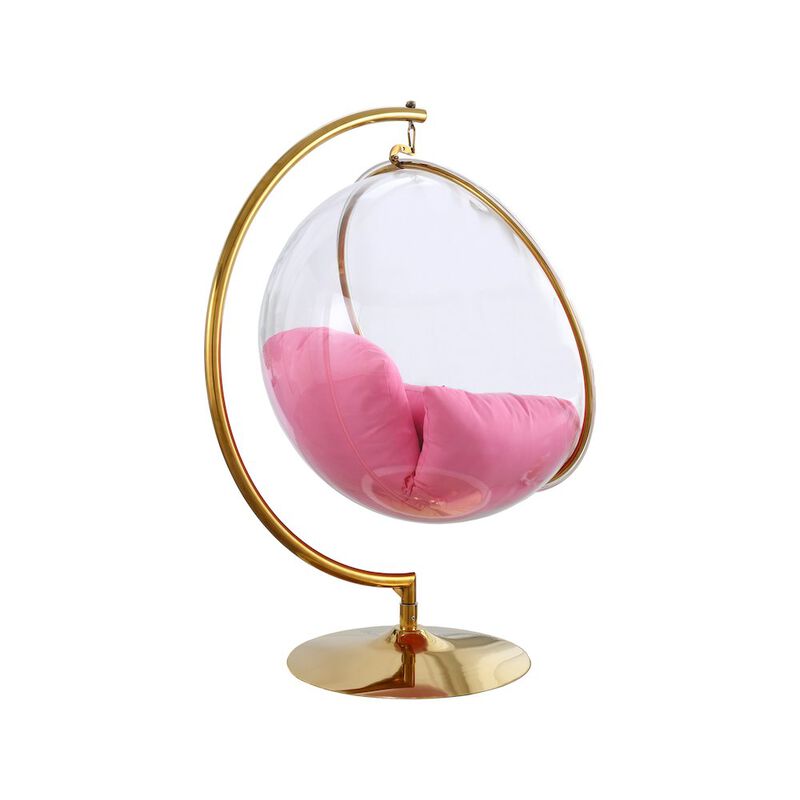 Meridian Furniture Luna Pink Fabric Acrylic Swing Bubble Accent Chair