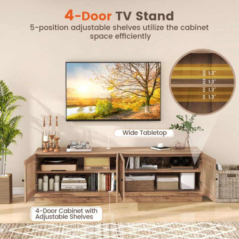 Hivvago Farmhouse TV Stand for TVs up to 75 Inches with 2 Cabinets-Oak