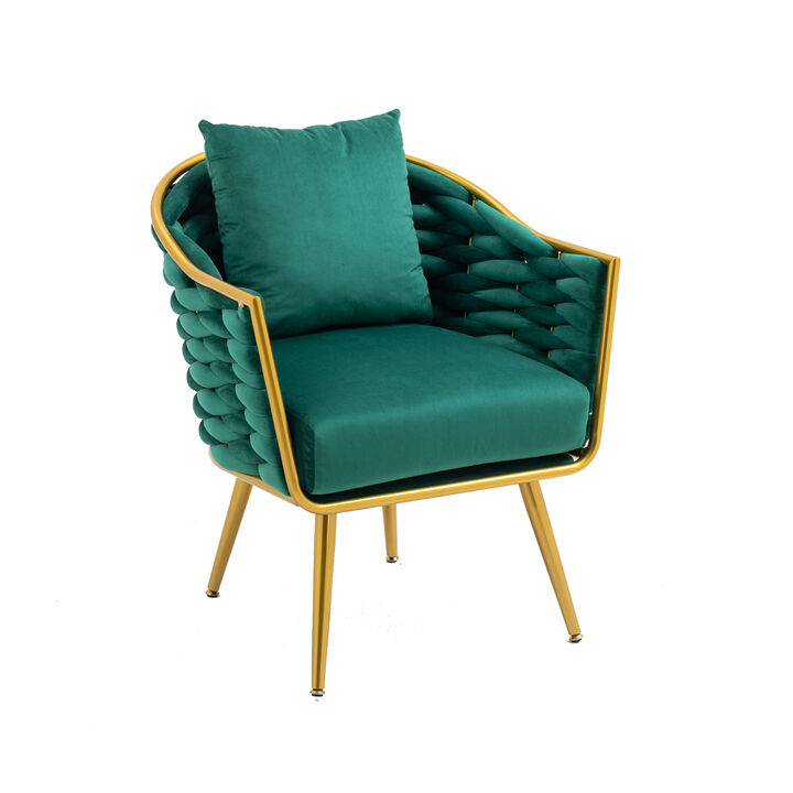 Velvet Accent Chair Modern Upholstered Armchair Tufted Chair with Metal Frame, Single Leisure Chairs for Living Room Bedroom Office Balcony