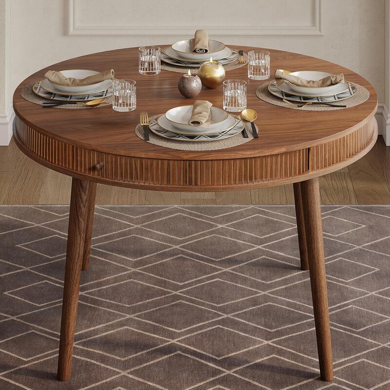 SLIDDO 47'' Round Dining Table for 4 People - Pre-Assembled With 2 Hidden Storages.