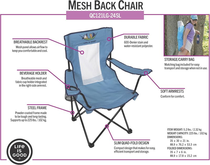 Life is Good&reg; 3 x 3 x 3 ft Blue Mesh Back Quad Chair image number 6
