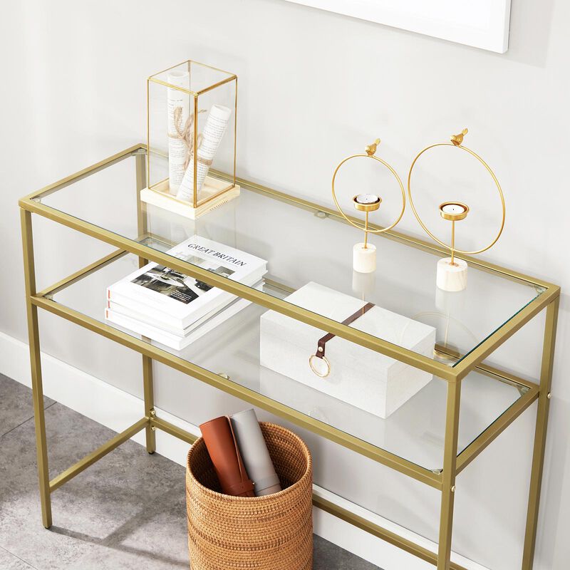 Elegant Modern Console Table with Tempered Glass - Versatile for Entryways