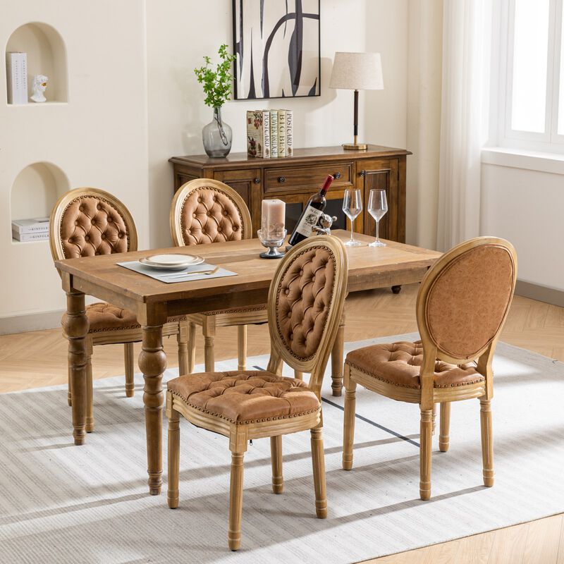 Whisen French Style Dining Chair, Rubberwood Frame with PU Leather Upholstery, Handmade Tufted & Nailhead Trim, Set of 2 for Living Room Kitchen image number 4