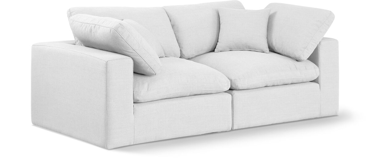 Meridian Furniture Comfy White Linen Textured Fabric Modular Sofa