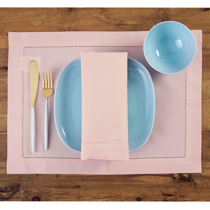 Solino Home Cotton Linen Dinner Napkins 20 x 20 Inch Set of 4 - Cotton Linen Hemstitch