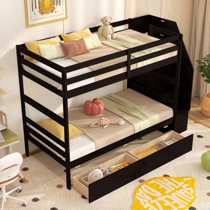 Hivvago Twin Over Twin Bunk Bed with Storage Stairs and Drawers