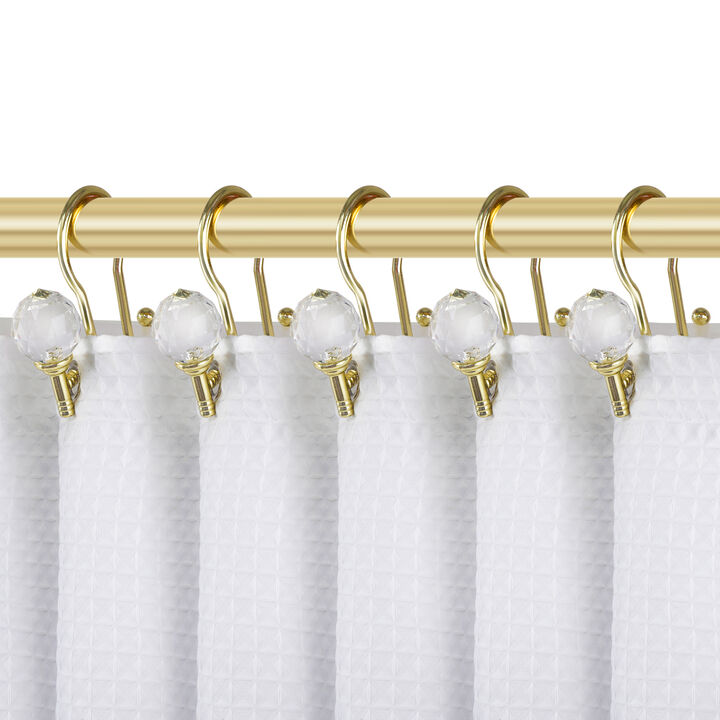Utopia Alley Rust-Proof Zinc Double Shower Curtain Hooks with Acrylic Crystal Design, Shower Hooks Hangers for Bathroom, Kitchen Utensils, Curtains, Clothing, Towels etc - Set of 12