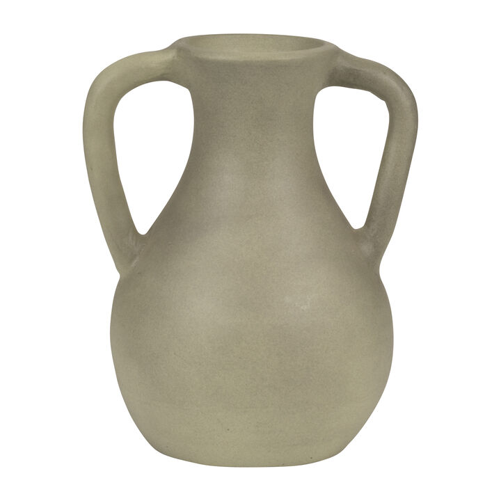 11" Terracotta Jug Vase W/ Handles, Sage Green