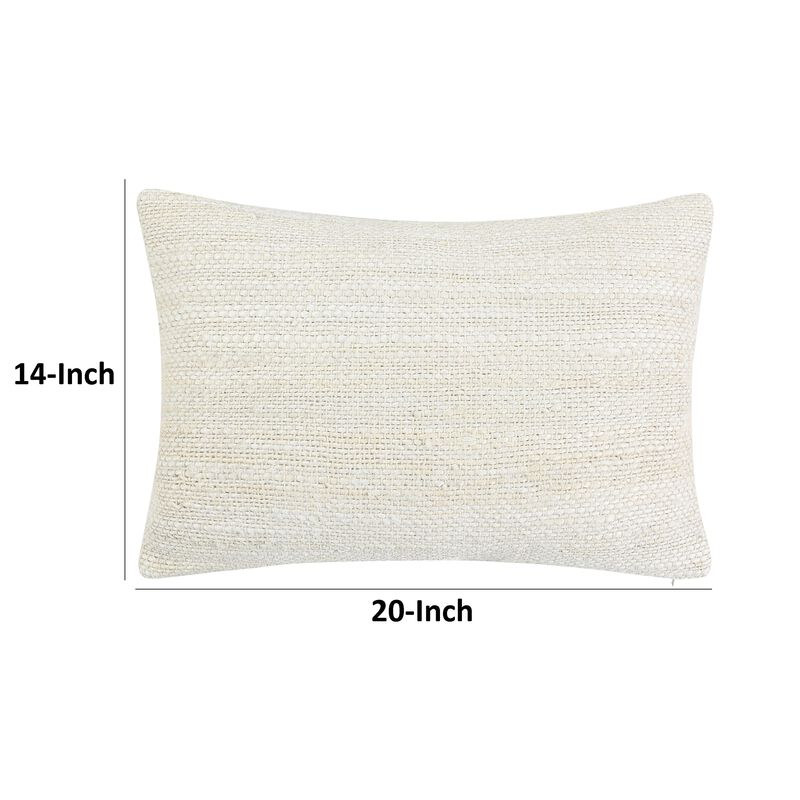 Alty Lumbar Throw Pillow, 14x20 Inch Ivory Woven Jute Design, Feather - Benzara