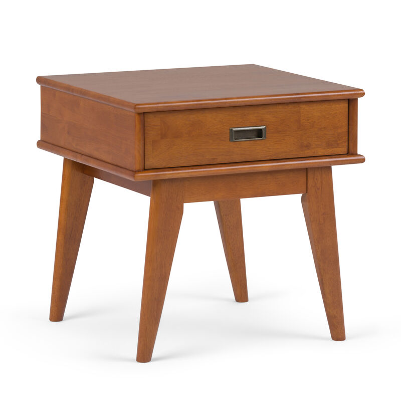 Draper SOLID HARDWOOD 22 inch Wide Rectangle Mid Century Modern End Table in Teak Brown