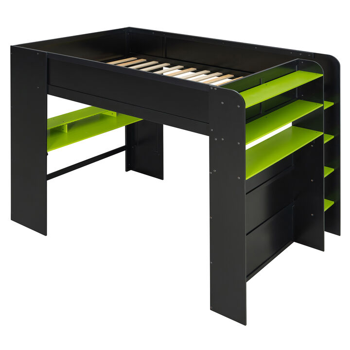 Merax Full Size Gamer Bunk Bed with Desk, Storage Wardrobe