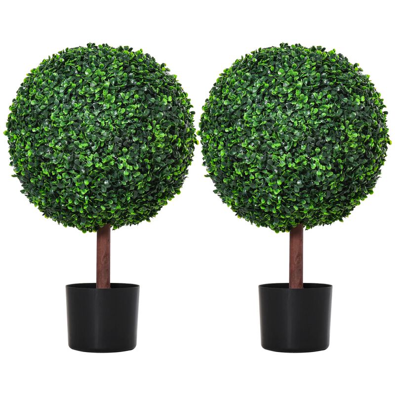 Green Faux Plants: Set of 2 23.5" Artificial Boxwood Ball Topiaries