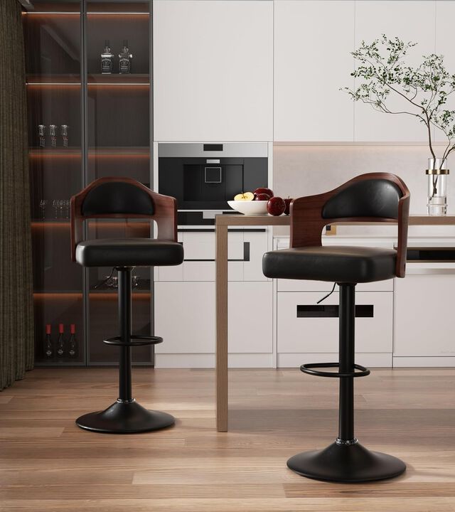 Modern Rustic Dual-Color Swivel Bar Stools Set of 2, Height Adjustable Counter Height Stools with Footrest, 360 Degree Commercial Kitchen Chairs for Home, Hotel