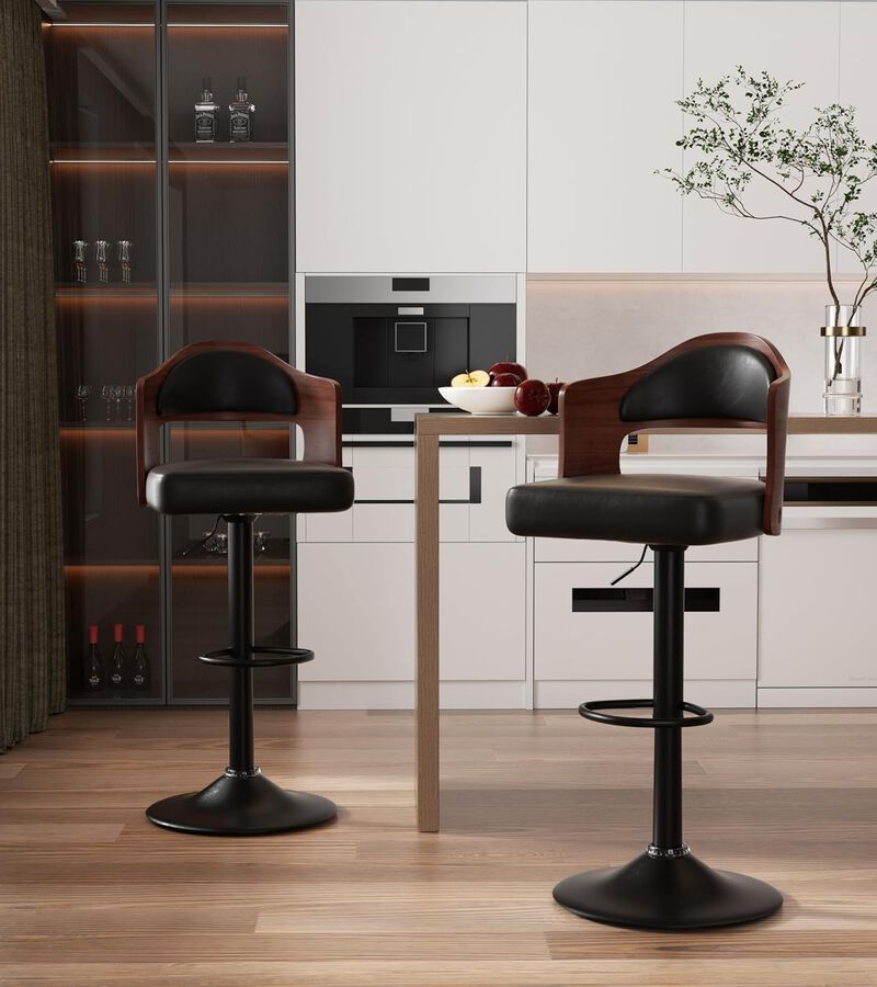 Modern Rustic Dual-Color Swivel Bar Stools Set of 2, Height Adjustable Counter Height Stools with Footrest, 360 Degree Commercial Kitchen Chairs for Home, Hotel image number 1