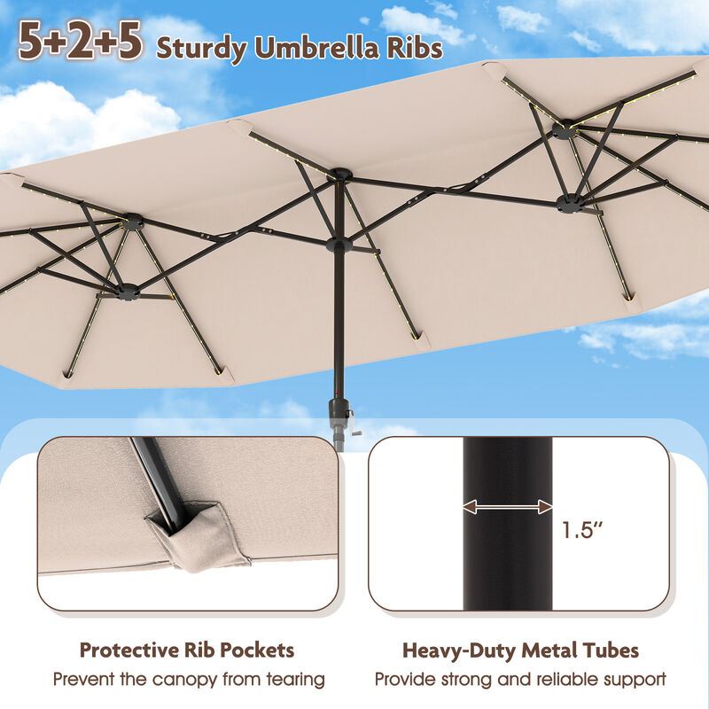 Large Patio Umbrella with LED Solar Lights and Crank Handle