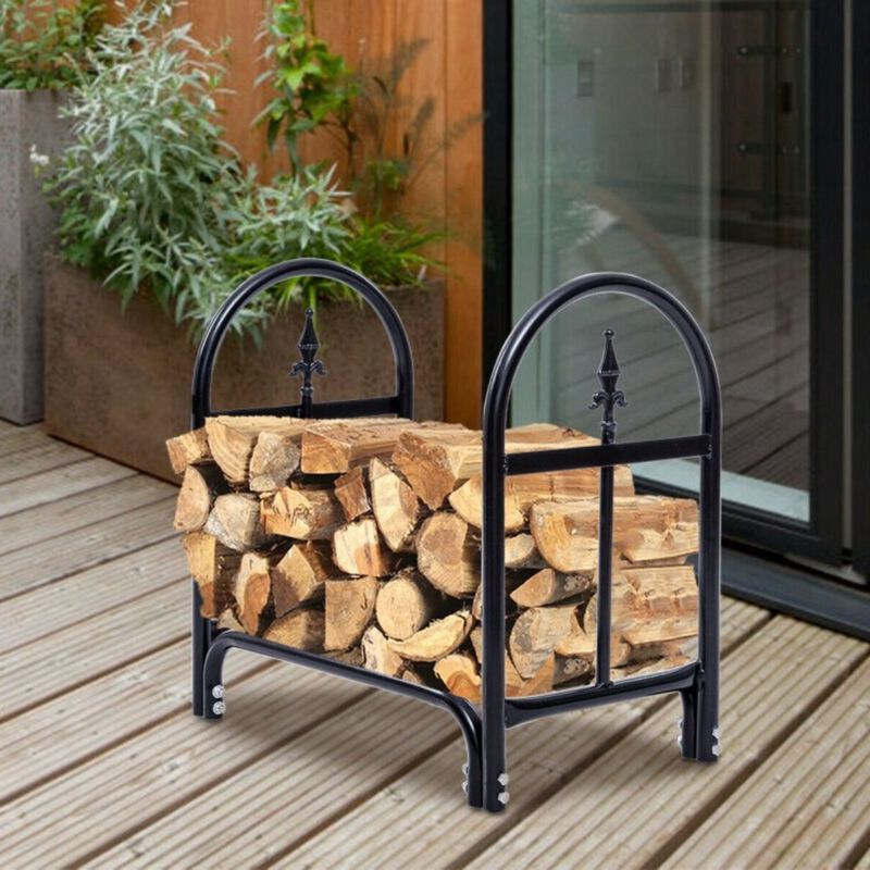 Hivvago 2 Ft. Small Indoor/Outdoor Heavy Duty Steel Firewood Storage Holder