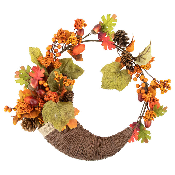 Brown and Orange Pine Cones Floral Thanksgiving Wreath  20-Inch  Unlit