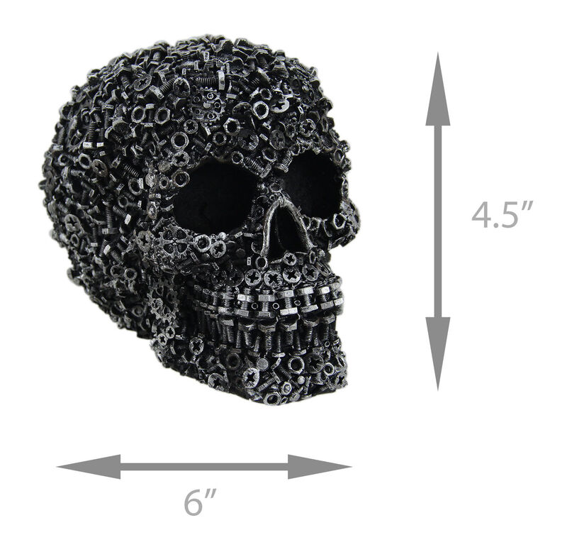 Scrap Head Steampunk Junk Pile Nuts & Bolts Covered Skull Statue 6 inch image number 3