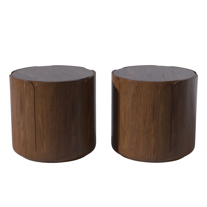 19.29"H Round Outdoor Indoor Side Table Set, Modern Wood Grain Patio Garden Stool Set, Set of 2 image number 0