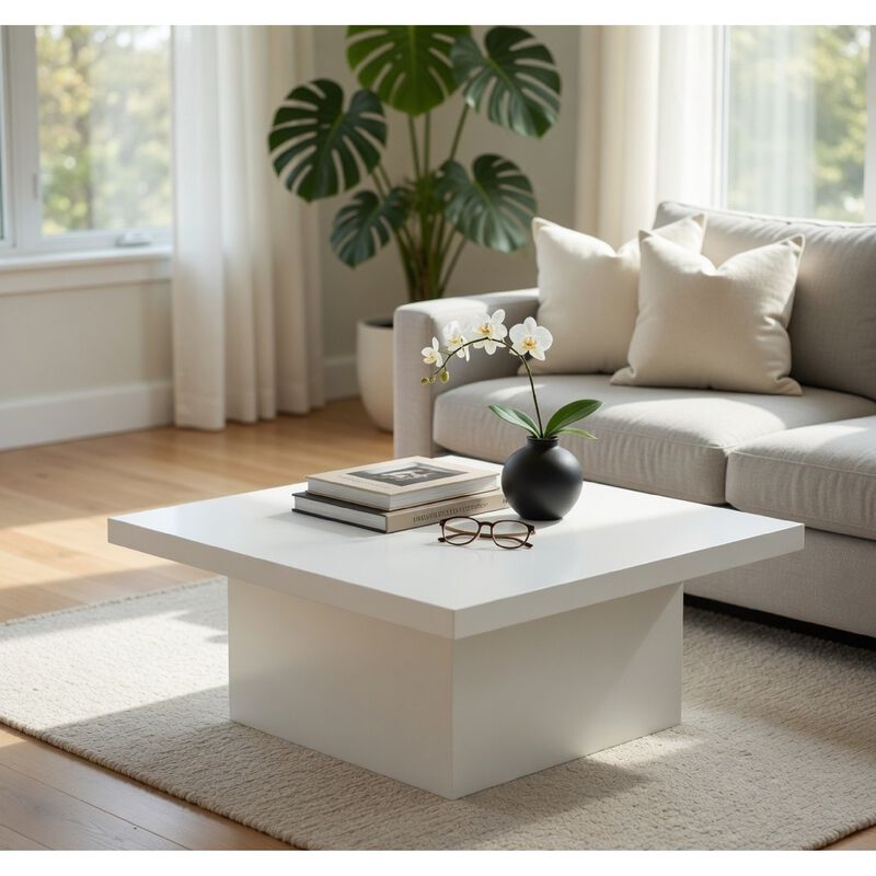 Darla Square Coffee Table, Pedestal Base, Wood image number 8