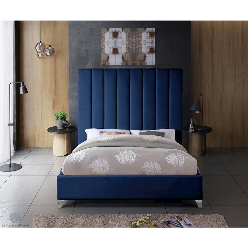 Meridian Furniture Via Navy Velvet Queen Bed