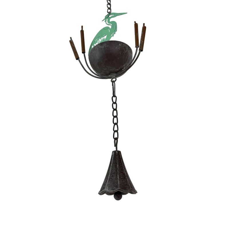 Metal Heron Rain Chain 102in Green Rustic Hanging Downspout Alternative Bell image number 1