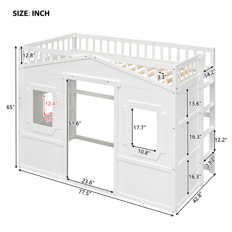 Whisen Elegant Design Twin Size House Loft Bed With Ladder