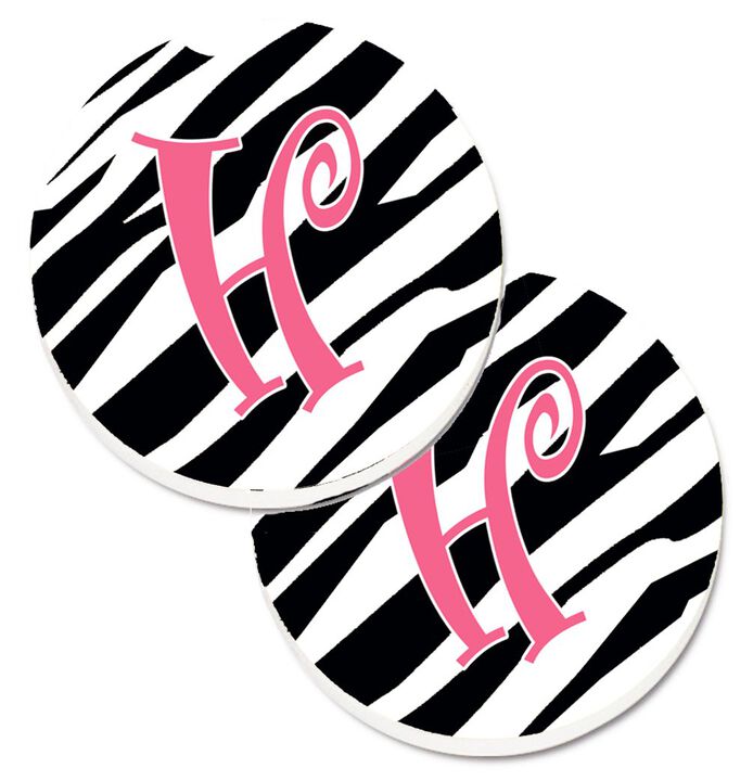 Caroline's Treasures Monogram Initial H Zebra Stripe & Pink Set of 2 Cup Holder Car Coasters CJ1037-HCARC, 2.56, Multicolor